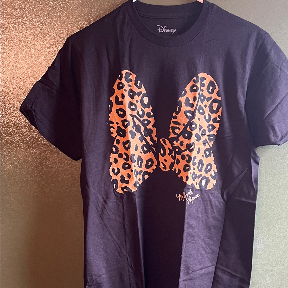 Disney Black Tee with Tan Leopard Bow
